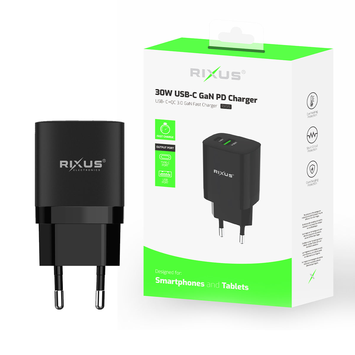 Rixus RX95 Adaptateur de charge rapide 30W Noir