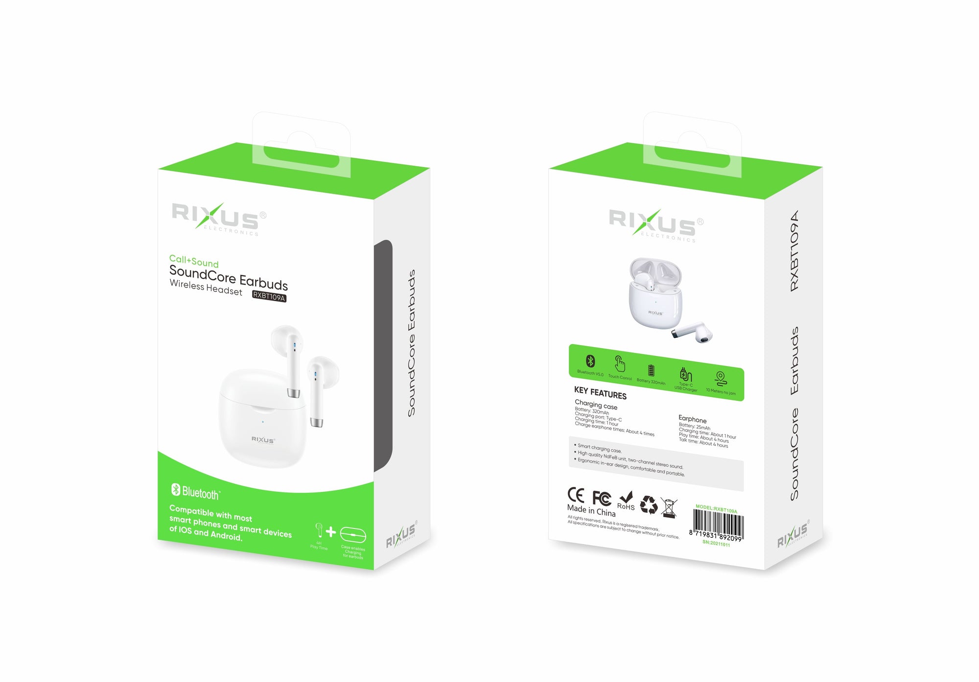 Rixus RXBT109A SoundCore Bluetooth Headset Blanc