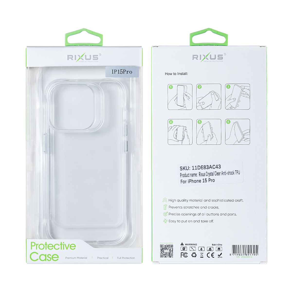 Rixus Pour iPhone 15 Pro Crystal Clear Anti-shock TPU