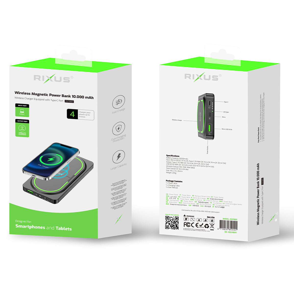 Rixus RXPB80 Wireless PD Powerbank 10000mAh Noir