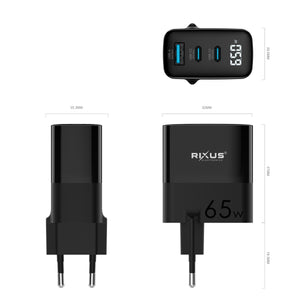Rixus RX105 PD 65W Gan Charger Noir
