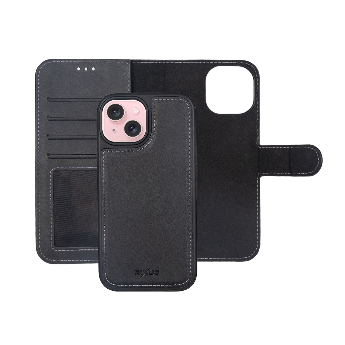 Rixus For iPhone 13 Duo Magnetic Detachable Wallet Noir