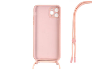 Rixus For iPhone 11 Pro Max TPU Necklace Cord Cover Pink
