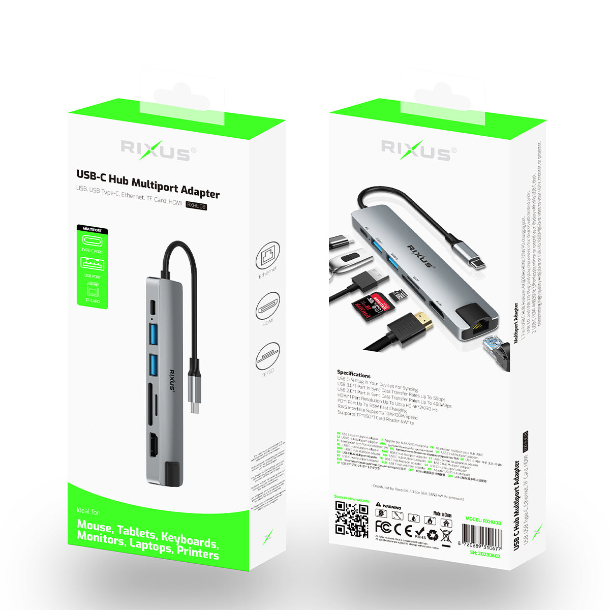Rixus USB Type-C To Ethernet Adaptor With Docking Station Blue