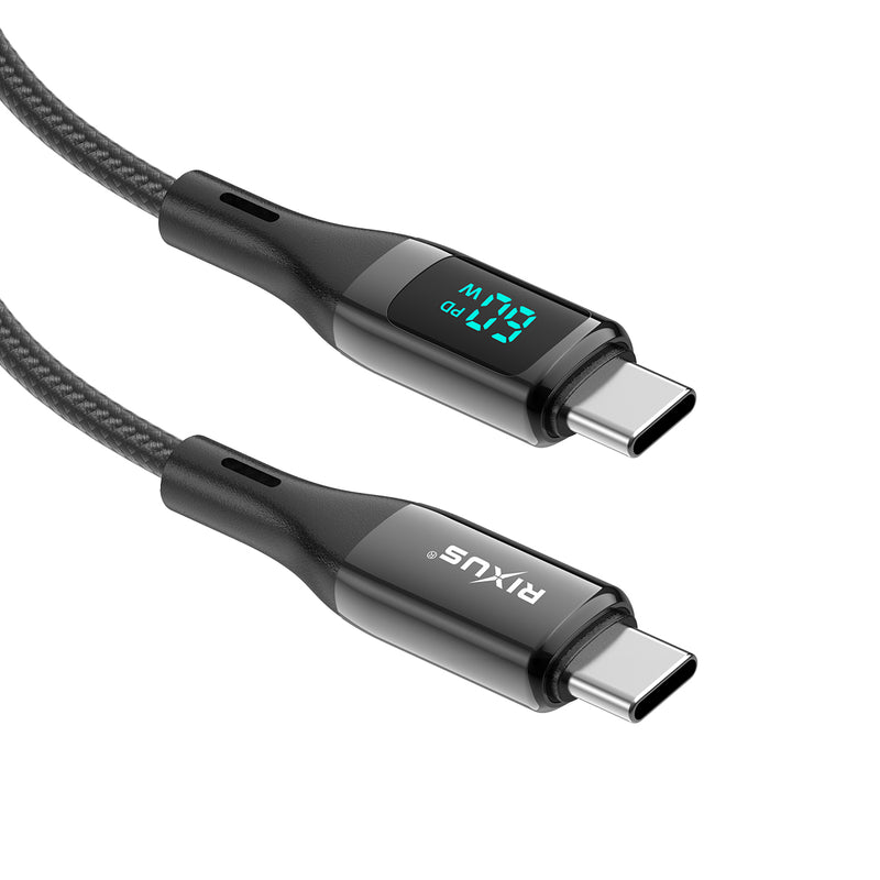 Rixus RXUC28C Braided USB-C Cable With LED Display 1m Black