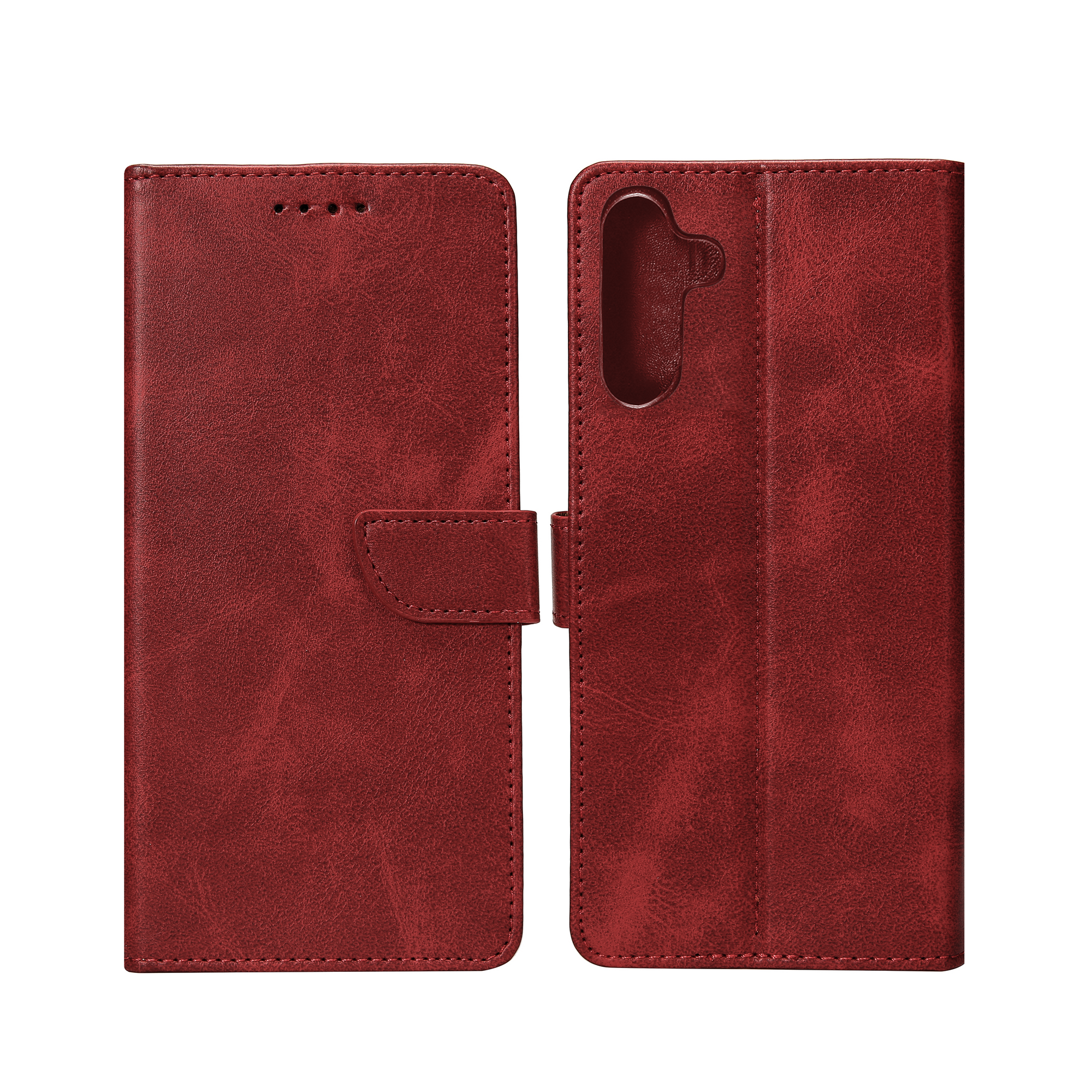 Rixus Bookcase For Samsung Galaxy A14 5G Dark Red