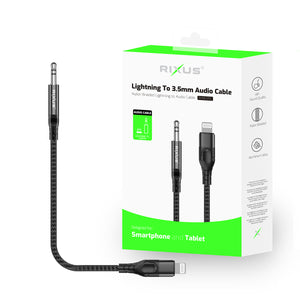 Rixus RXMU35L 3.5mm AUX To Lighting Braided Audio Cable 4-ft Black