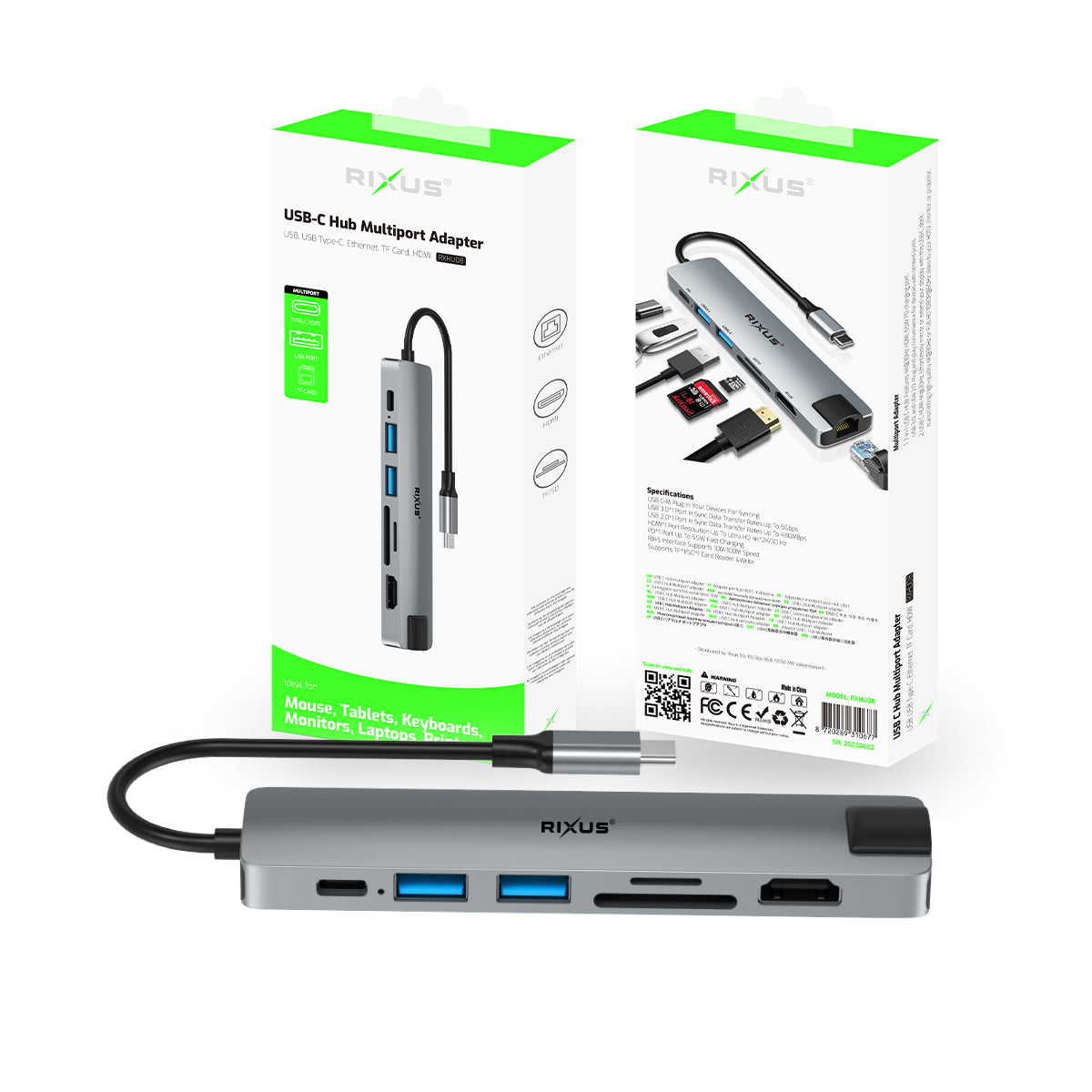 Rixus USB Type-C To Ethernet Adaptor With Docking Station Blue
