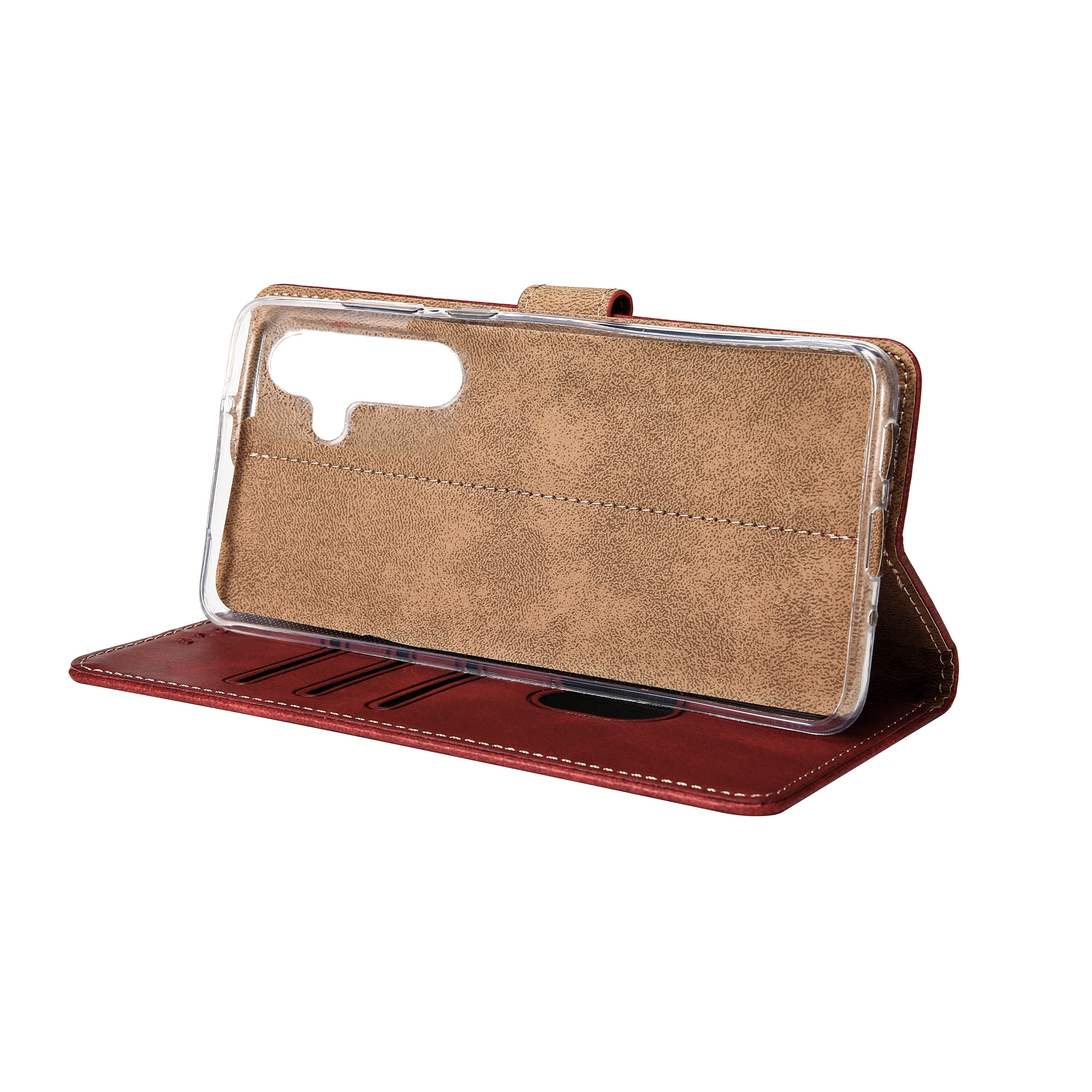 Rixus Bookcase For Samsung Galaxy A14 5G Dark Red