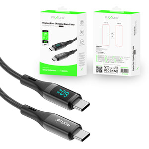 Rixus RXUC28C Braided USB-C Cable With LED Display 1m Black