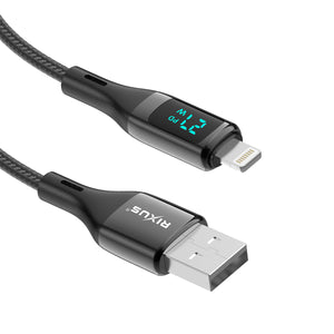 Rixus RXUC28AL Braided USB To Lightning Cable With LED Display 1m Black