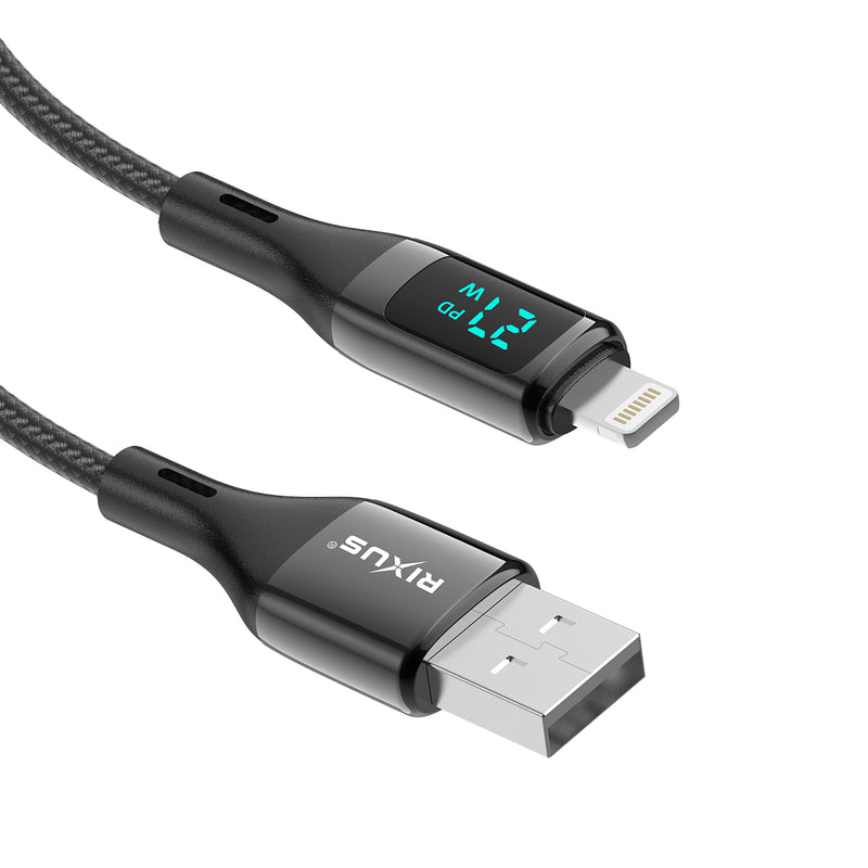 Rixus RXUC28AL Braided USB To Lightning Cable With LED Display 1m Black