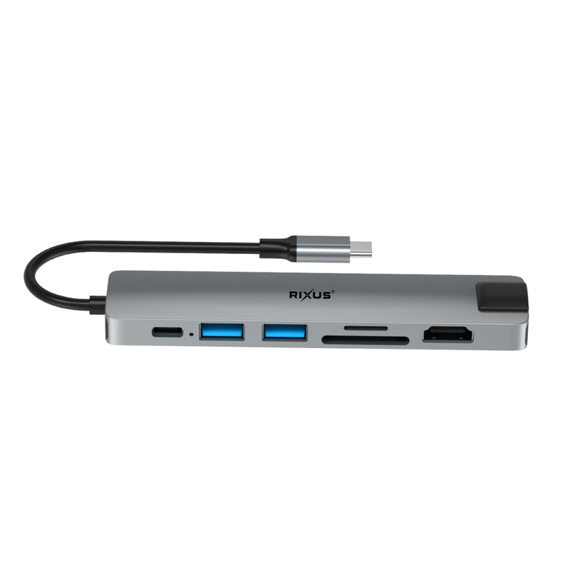 Rixus USB Type-C To Ethernet Adaptor With Docking Station Blue