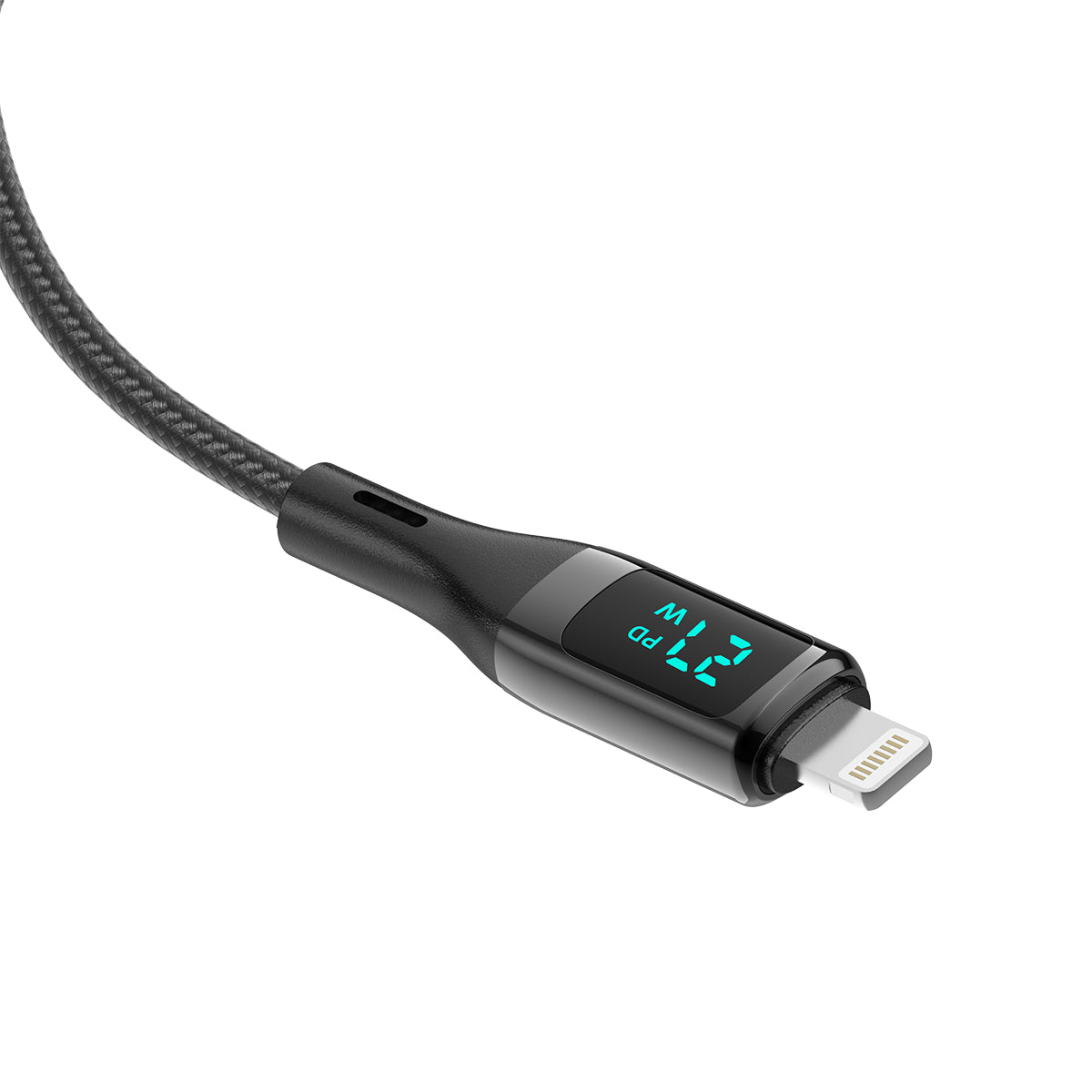Rixus RXUC28L Braided USB-C To Lightning Cable With LED Display 1m Black