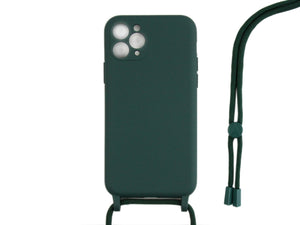 Rixus For iPhone 11 Pro TPU Necklace Cord Cover Dark Green