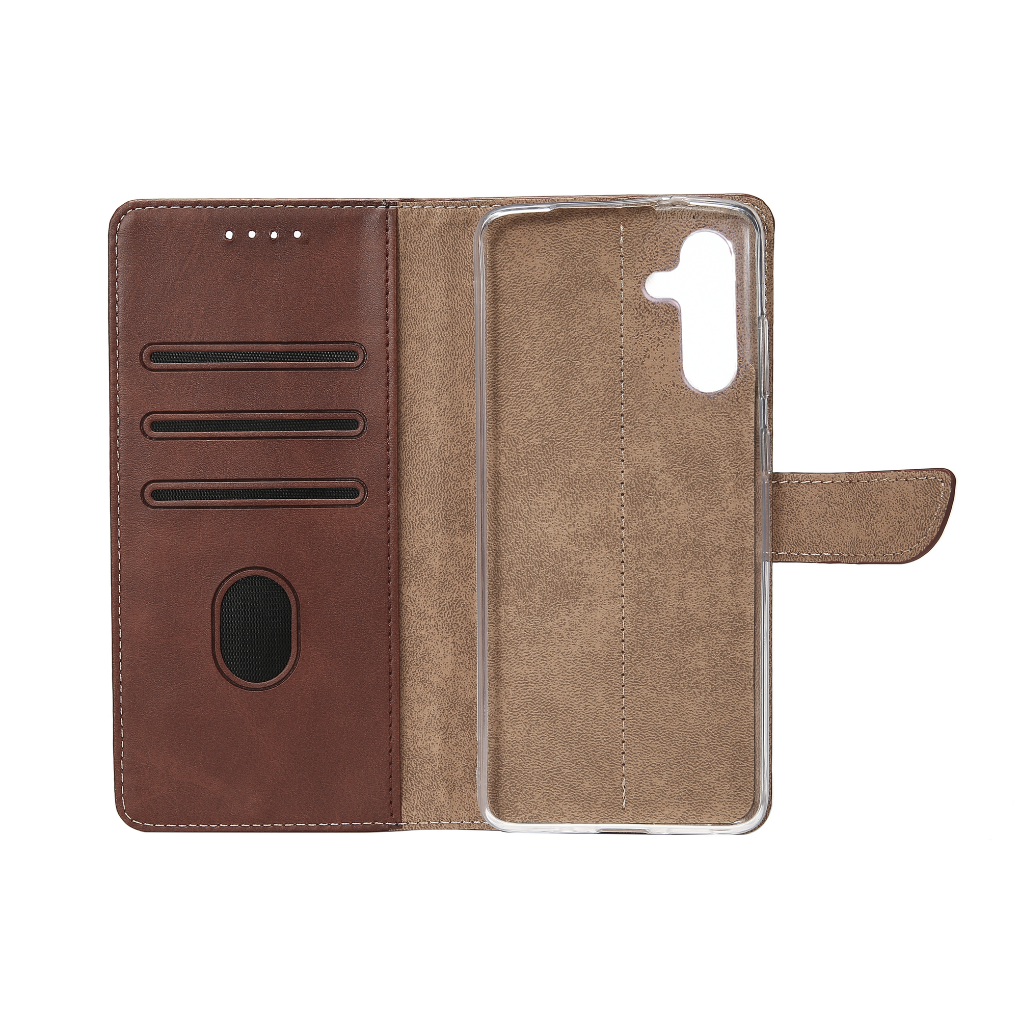 Rixus Bookcase For Samsung Galaxy A14 5G Brown