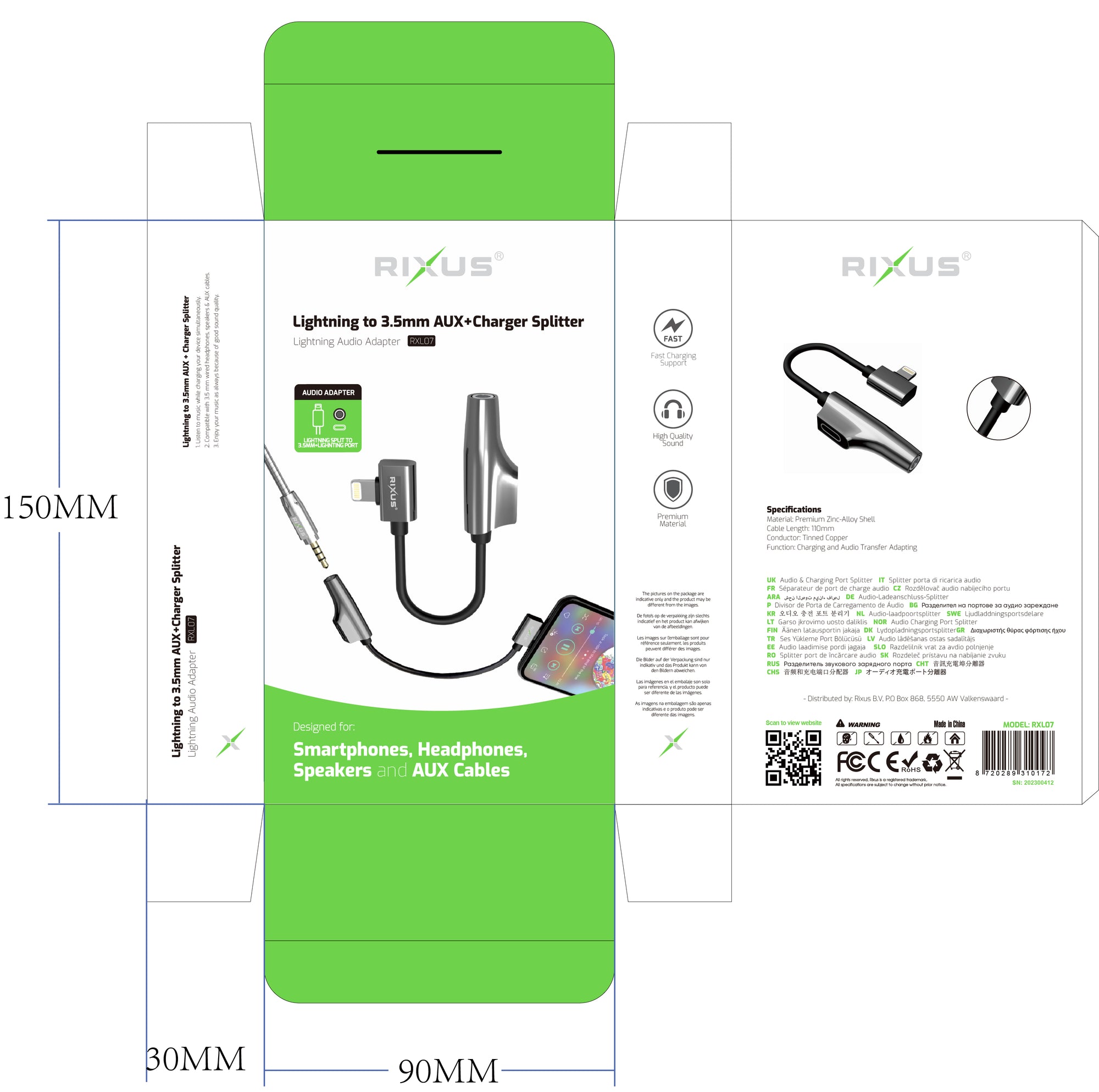 Rixus Adapter Charge And Audio Cable For Lightning