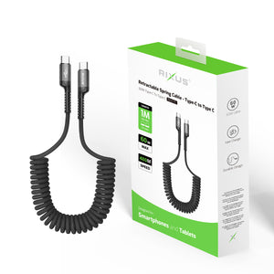 Rixus RXUC17C Retractable Spring Cable Type-C to Type C Black