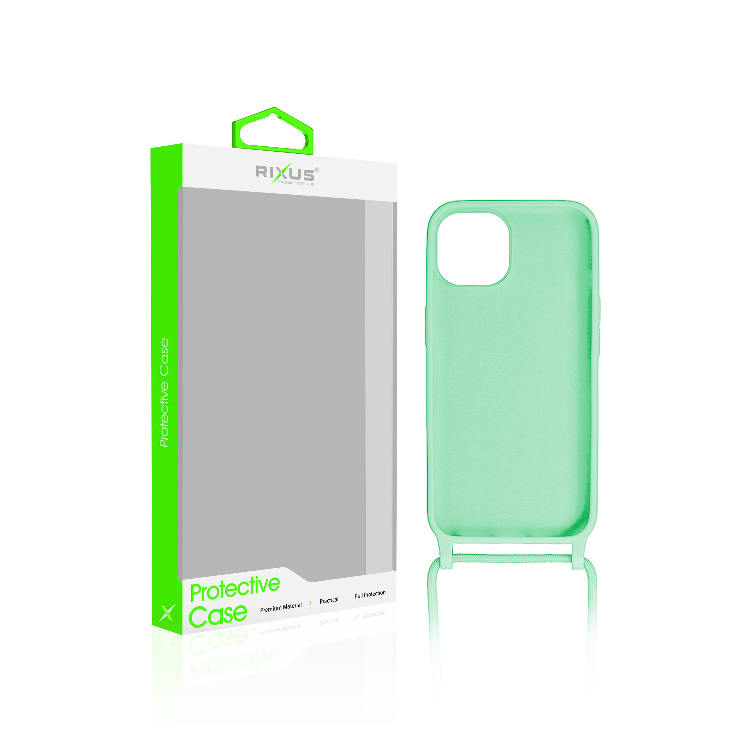 Rixus For iPhone 14 Plus TPU Necklace Cord Cover Matcha