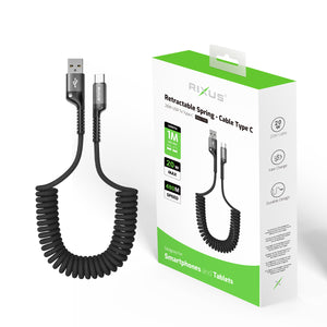 Rixus RXUC17AC Retractable Spring Cable USB-A to Type-C Black