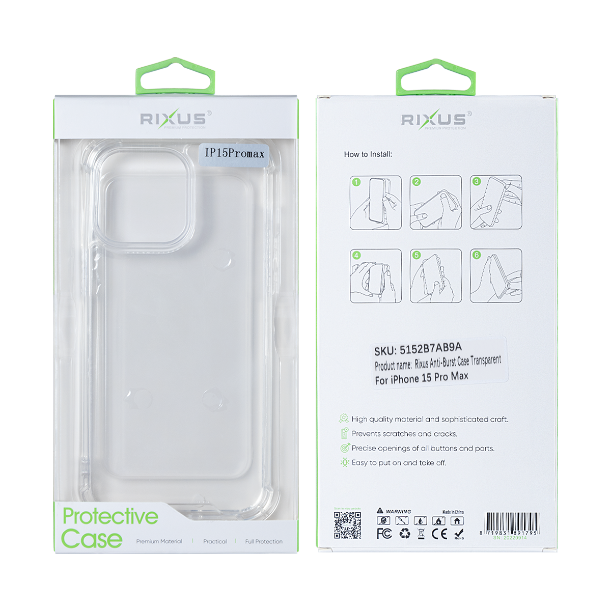 Rixus For iPhone 15 Pro Max Anti-Burst Case Transparent