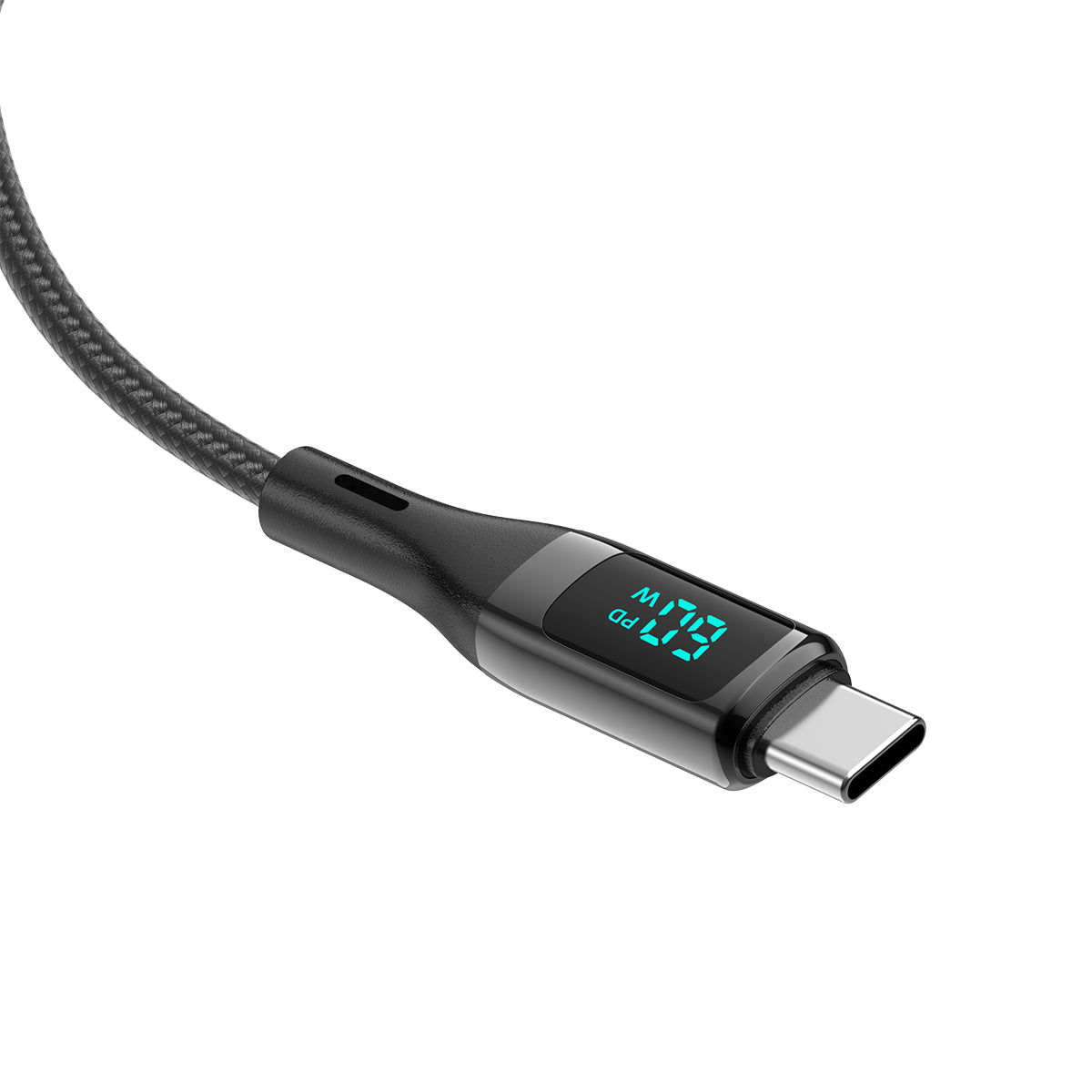 Rixus RXUC28AC Braided USB To USB-C Cable With LED Display 1m Black