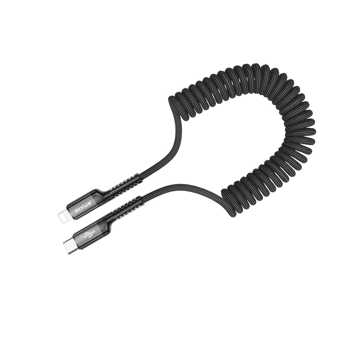 Rixus RXUC17L Retractable Spring Cable Type-C to Lightning Black