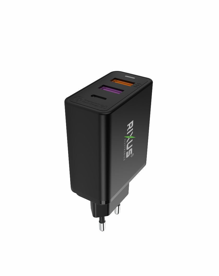Rixus RX70B Dual USB And PD Charger With USB To Type-C Cable Black