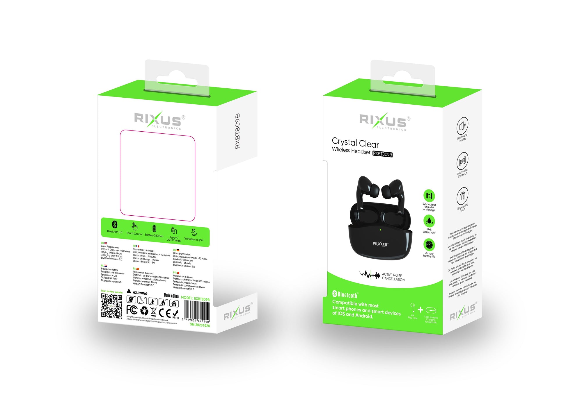 Rixus RXBT809B Crystal Clear Wireless Headset Black