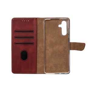 Rixus Bookcase For Samsung Galaxy A14 5G Dark Red
