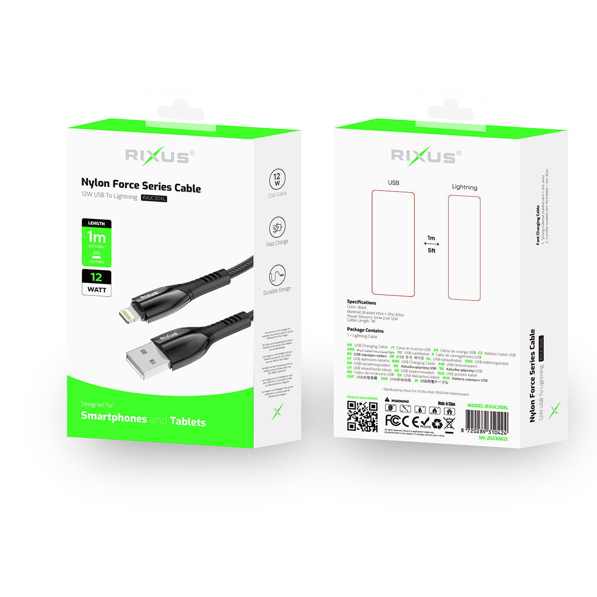 Rixus RXUC30AL Alloy USB To Lightning Data Cable Metal Gray
