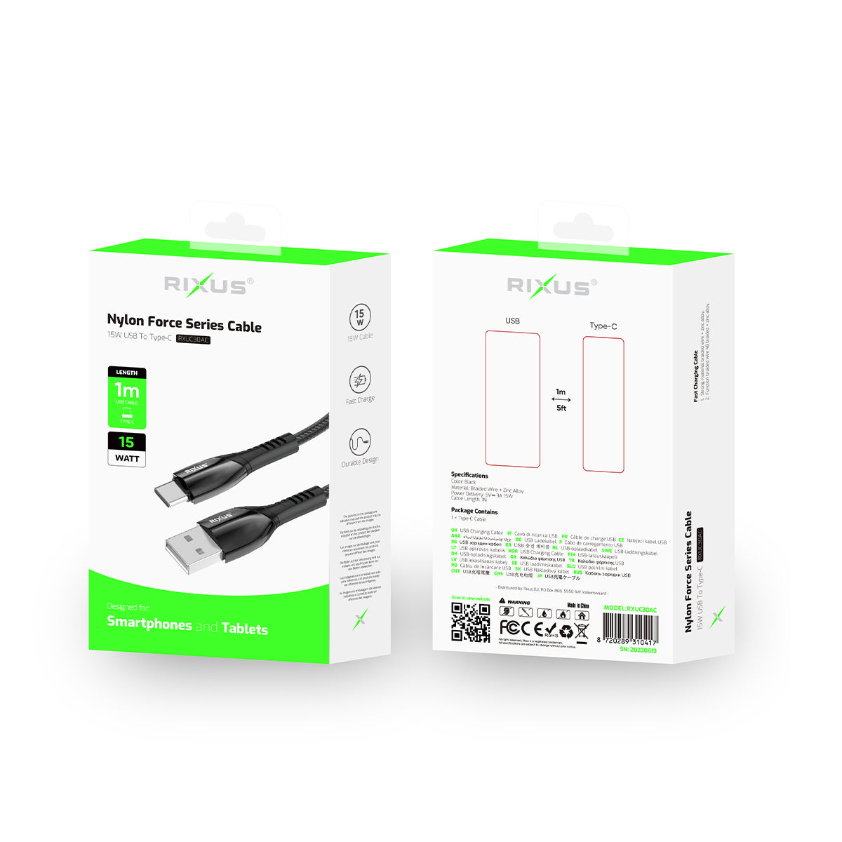 Rixus RXUC30AC Alloy USB To USB-C Data Cable Metal Gray