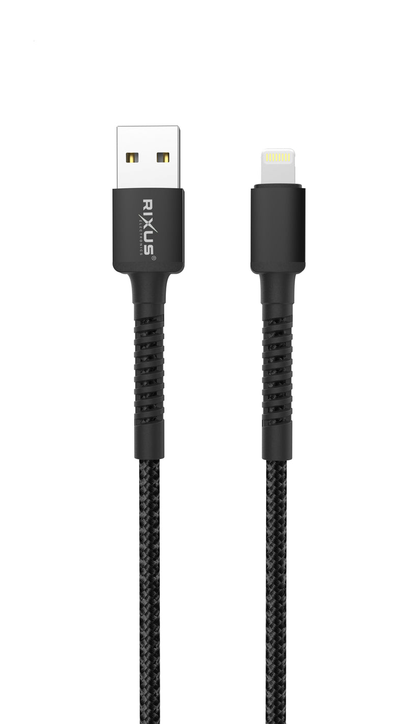 Rixus RXU71A Nylon Braided USB To Lightning Cable 1.2mtr Black