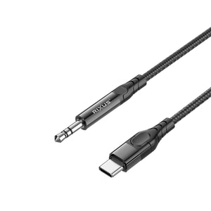 Rixus RXMU35C 3.5mm AUX To USB-C Braided Audio Cable 4-ft Black