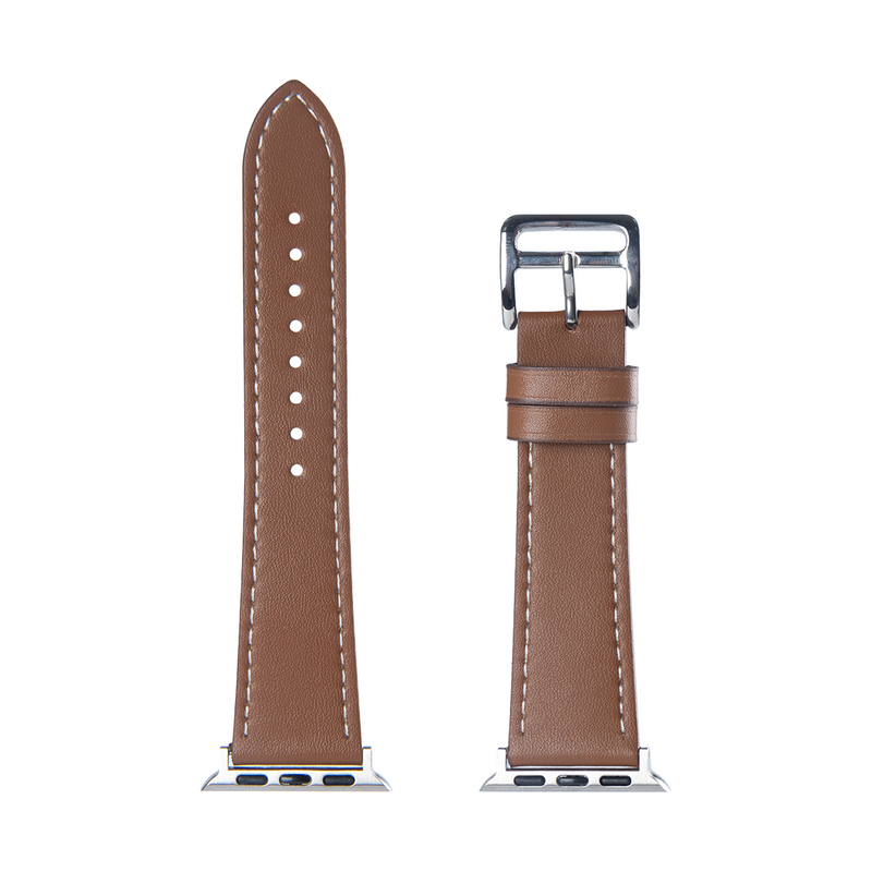 For Apple Watch 42mm, 44mm, 45mm, 49mm Double Layer Leather Band Brown