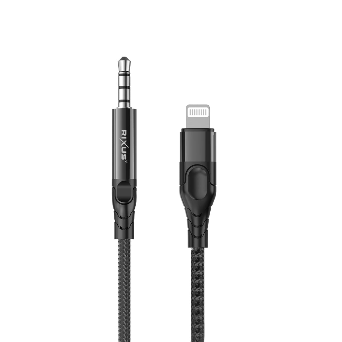 Rixus RXMU35L 3.5mm AUX To Lighting Braided Audio Cable 4-ft Black