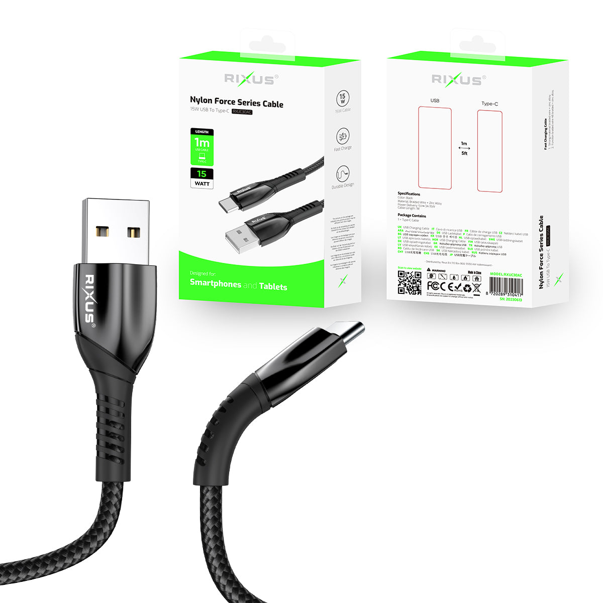 Rixus RXUC30AC Alloy USB To USB-C Data Cable Metal Gray