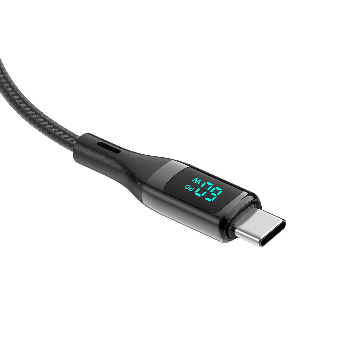 Rixus RXUC28C Braided USB-C Cable With LED Display 1m Black